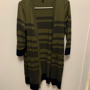 **Talbots olive and navy striped duster cardigan size petite medium